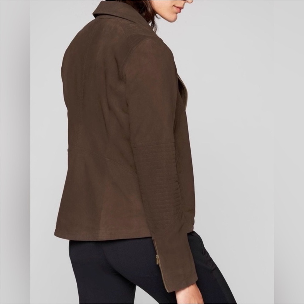 Like New Athleta Helena Suede Moto Jacket Dark Taupe size medium - Picture 12 of 12